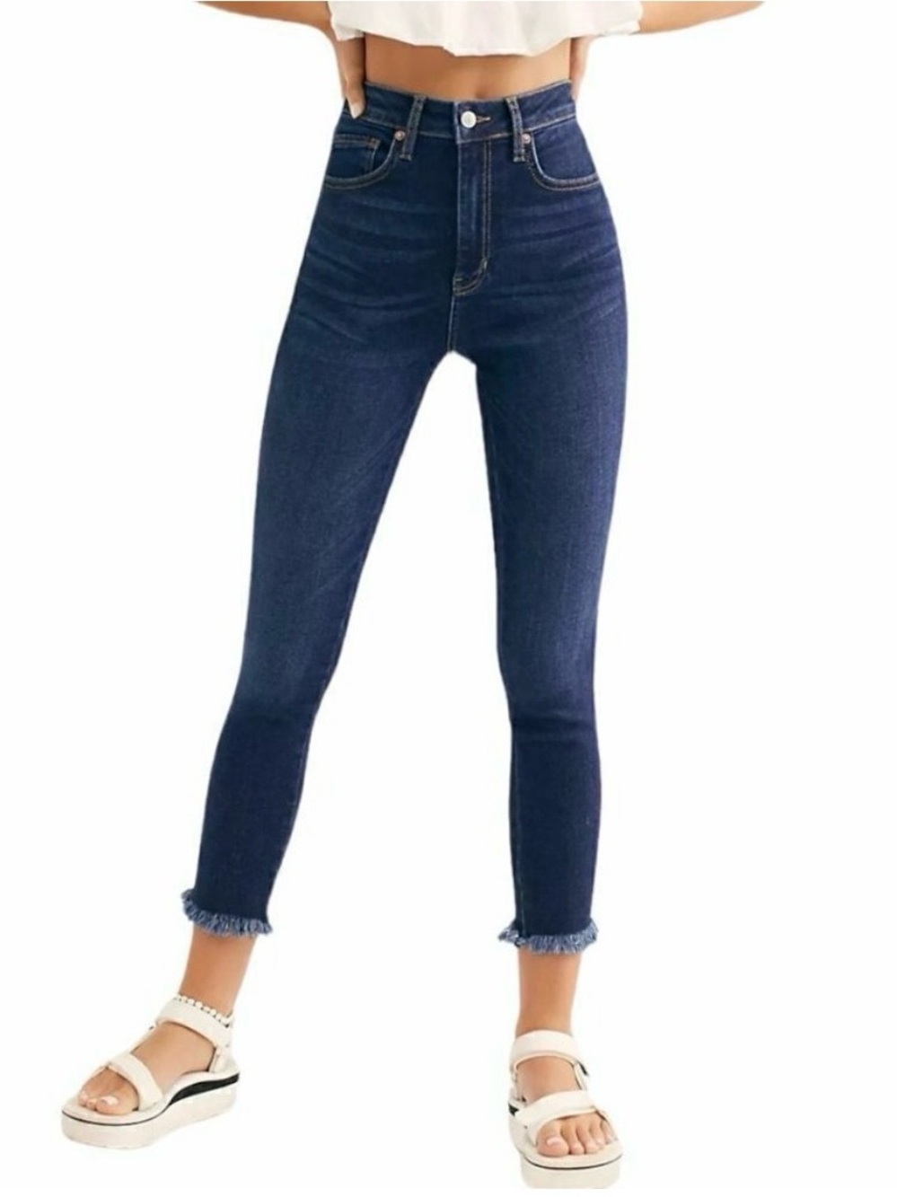 Free People We The Free Frayed Hem Ankle Skinny Jeans in “Capri” • Women’s 30